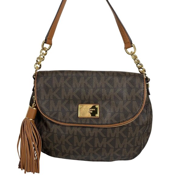 MICHAEL KORS  Logo Foldover Crossbody Shoulder Bag + Tassel/Strap + Dustbag EUC - Picture 1 of 13